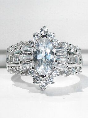 925 STERLING SILVER Marquise & Baguette Cubic Zirconia Ring